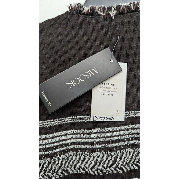 NEW $468 MISOOK Coffee Frayed Edge Striped 3/4‎ Sleeve Open Front Jacket Size XS - Picture 3 of 4